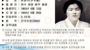 여수시, 11월의 독립운동가 화양 창무 태생 ‘윤형숙 선생’ 선정